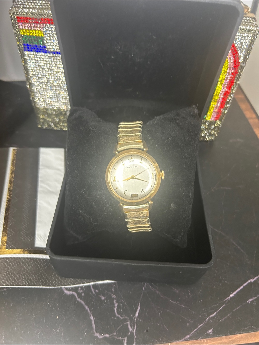 10k gold filled Hamilton Vintage Masonic Symbol Gold Tone Wristwatch